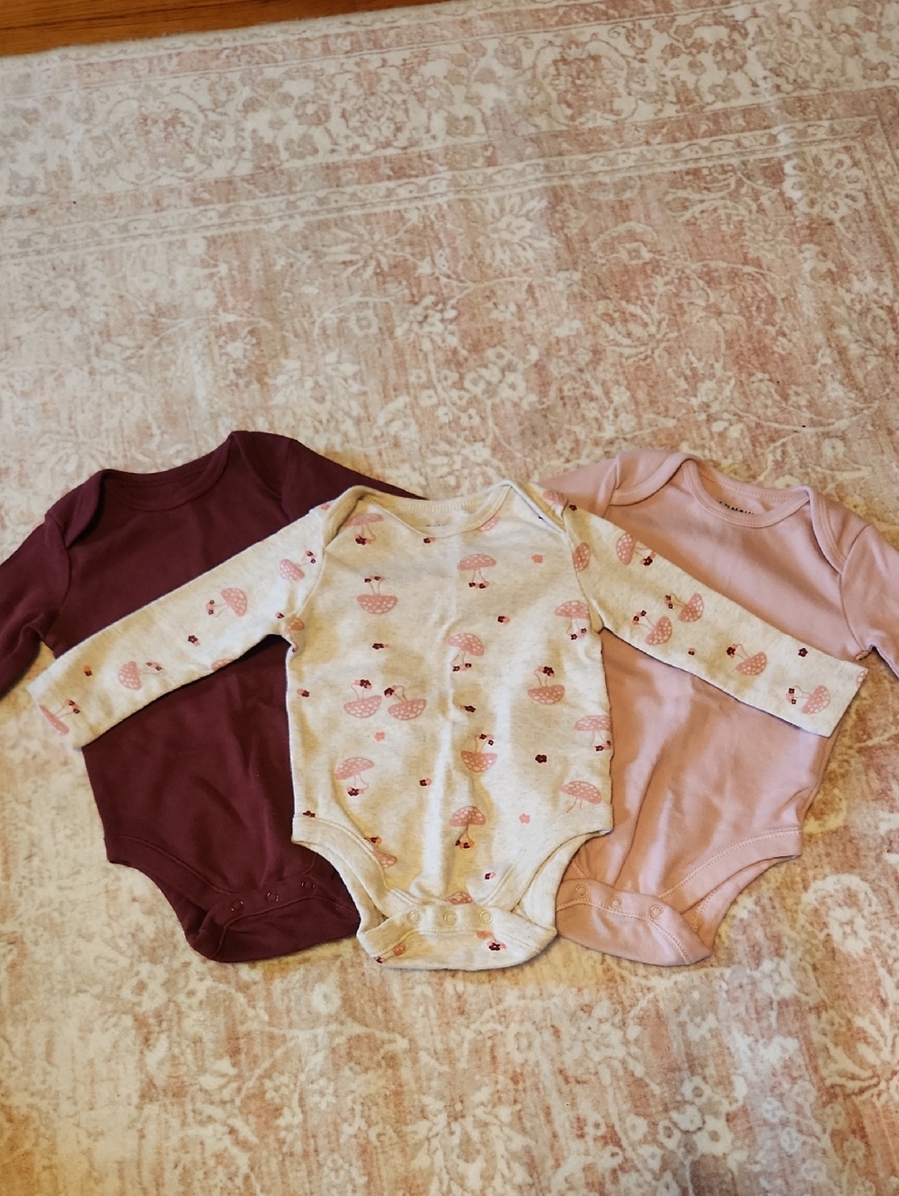 Neutral Mushroom Print & Pink Long-Sleeve Baby One-Piece Bundle